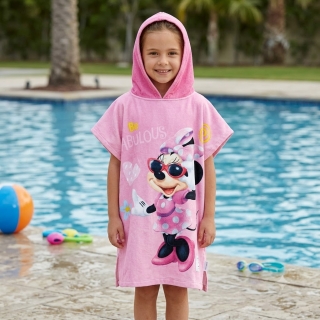 Serviette Poncho Enfant à Capuche Motif Mini Mouse – Standard (2 à 8 ans) - Rose