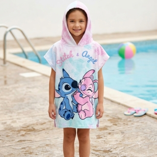 Serviette Poncho Enfant à Capuche Motif Stitch & Angel – Standard (2 à 8 ans)