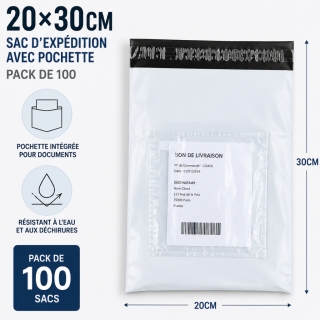 Pack de 100 Sacs d'Expédition 20 x 30 cm Avec Pochette