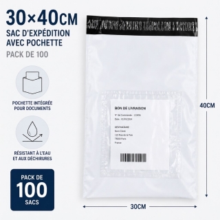 Pack de 100 Sacs d'Expédition 30*40Cm Avec Pochette et Fermeture Adhésive