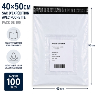 Pack de 100 Sacs d'Expédition 40 x 50 Cm Avec Pochette et Fermeture Adhésive