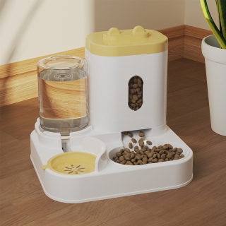 Mangeoire Automatique de Nourriture et d'Eau pour Chat et Chien (220 ml + 800 ml) Jaune