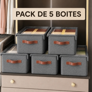 Pack de 5 Boîtes de Rangement Pliables 26L – Organisateurs Imperméables avec Couvercle Transparent