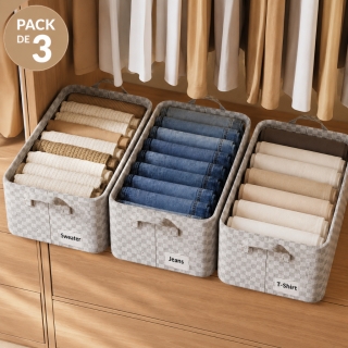 Pack de 3 Paniers de Rangement en Tissu Imperméable 26L Beige – Organisateur Pliable avec Poignées