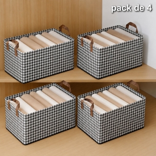 Pack de 4 Paniers de Rangement Pliables Noir et Blanc 47 × 28 × 19 cm – Paniers à Linge Multifonctions