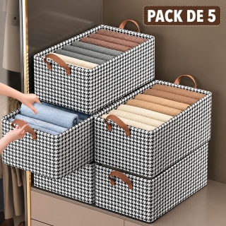 Pack de 5 Paniers de Rangement Pliables Noir et Blanc 47 × 28 × 19 cm – Paniers à Linge Multifonctions