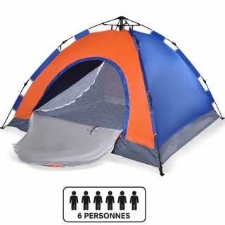 Tente Automatique 6 Places – 2,20 x 2,20 x 1,60 m – Tente Portable de Camping avec Sac de Transport – Bleu & Orange