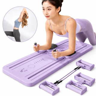 Planche de Fitness Multifonctionnelle Pliable Violet avec Bandes de Résistance et Minuteur Digital