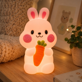 Veilleuse LED Petit Lapin Rose en Plastique – Lampe de Nuit pour Enfant