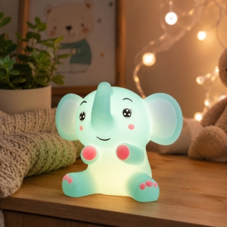 Veilleuse LED Petit Elephant Bleu en Plastique – Lampe de Nuit pour Enfant