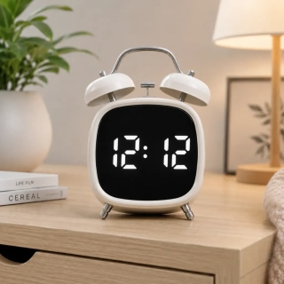 Horloge Réveil LED Numérique avec Température et Date – USB/Type-C ou Piles – Blanc
