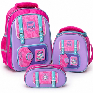 Ensemble Scolaire 3 Pièces Licorne 3D – Cartable, Trousse et Sac Repas – Pour 1ʳᵉ à 4ᵉ Année