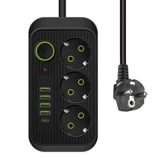 Multiprise Avec 3 Prises AC, 4 Ports USB-A & 1 Port USB-C - Noir