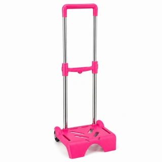 Chariot Universel en Aluminium pour Cartable et Sac à Dos avec Roulettes – Poignée Télescopique 80 cm - Rose
