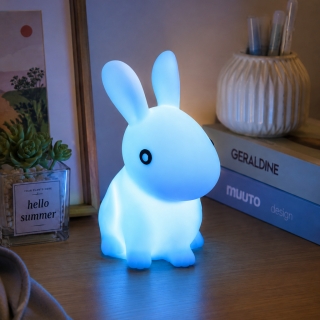 Veilleuse LED Lapin Bleu en Plastique – Lampe de Nuit pour Enfant