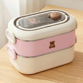 Boîte à Lunch Double Étage en Acier Inoxydable – 2 Compartiments - Baba Bear Rose