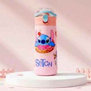 Gourde Isotherme Stitch en Acier Inoxydable 400 ml – Rose avec Paille Intégrée