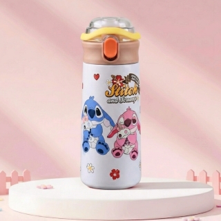 Gourde Isotherme Stitch en Acier Inoxydable 400 ml – Blanc avec Paille Intégrée