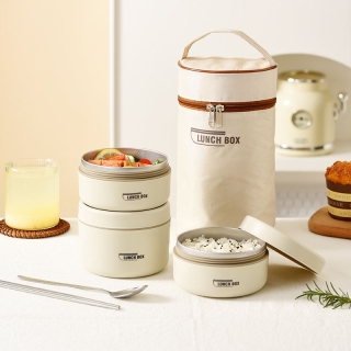 Ensemble de 3 Boîtes à Lunch Isolées en Acier Inoxydable Avec Panier Isotherme – Beige