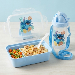 Lunch Box Stitch Enfant avec Bouteille 380 ml et Cuillère-Fourchette – 2 Compartiments - Bleu