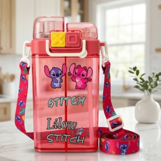 Gourde Enfant Stitch 600 ml à 2 Compartiments avec Paille et Bec Verseur – Rouge