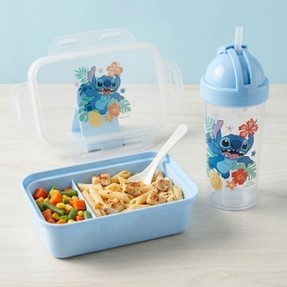 Lunch Box Stitch Enfant avec Bouteille 300 ml et Cuillère-Fourchette – 2 Compartiments - Bleu