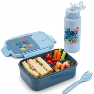Lunch Box Stitch Compartimentée avec Gourde 500 ml et Cuillère-Fourchette - Bleu