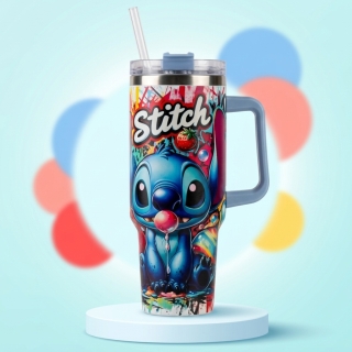 Thermos Stitch 1200 ml avec Paille et Poignée – Gourde Isotherme Chaud et Froid 24H - Design Coloré
