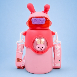 Gourde Isotherme Enfant 500 ml SUS316 avec Paille et Sangle – Rose