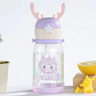 Gourde Enfant Licorne 500 ml en PP avec Paille et Bandoulière