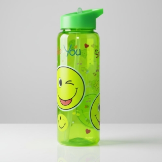 Gourde Réutilisable Smiley 900 ml en PP avec Paille – Bouteille d’Eau Transparente - Vert