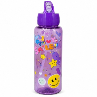 Gourde Réutilisable Smiley 900 ml en PP avec Paille – Bouteille d’Eau Transparente - Violet