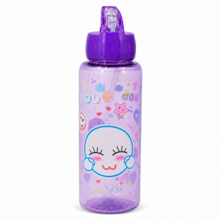Gourde Réutilisable Smiley 900 ml en PP avec Paille – Bouteille d’Eau Transparente - Violet