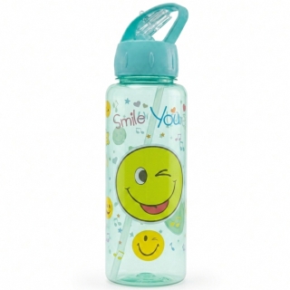 Gourde Réutilisable Smiley 900 ml en PP avec Paille – Bouteille d’Eau Transparente - Bleu