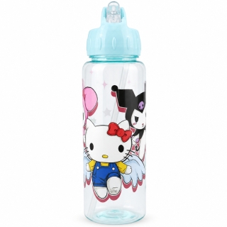Gourde Réutilisable Kuromi & Hello Kitty - 900 ml en PP avec Paille – Bouteille d’Eau Transparente