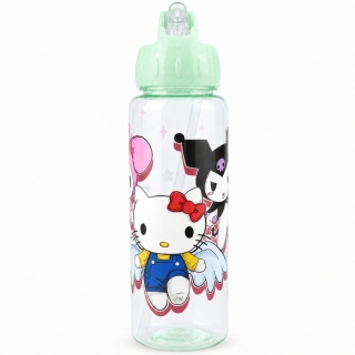 Gourde Réutilisable Kuromi & Hello Kitty - 900 ml en PP avec Paille – Bouteille d’Eau Transparente - Vert