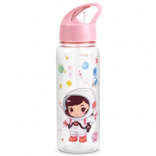 Gourde Réutilisable Astronaute 900 ml en PP avec Paille – Bouteille d’Eau Transparente - Rose
