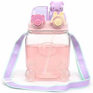 Gourde Enfant 1000 ml en PP avec Paille et Ouverture Directe – Bandoulière - Violet