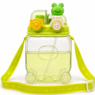 Gourde Enfant 1000 ml en PP avec Paille et Ouverture Directe – Bandoulière - Vert