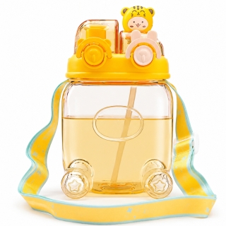 Gourde Enfant 1000 ml en PP avec Paille et Ouverture Directe – Bandoulière - Jaune