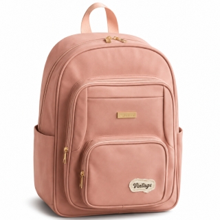 Sac à Dos Scolaire Fille en Similicuir Imperméable – Grand Compartiment et Poches - Rose