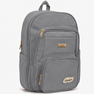 Sac à Dos Scolaire Fille en Similicuir Imperméable – Grand Compartiment et Poches - Gris