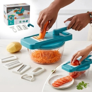Coupe-Légumes Multifonction avec Bac Collecteur – Mandoline 4 en 1