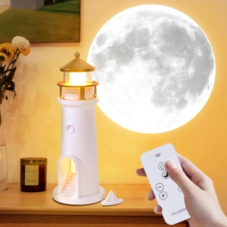Lampe Phare avec Projection Lune LED – Rechargeable - 3 Niveaux avec Télécommande et Minuterie