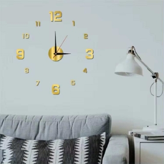 Montre murale 3D autocollant doré 120 cm