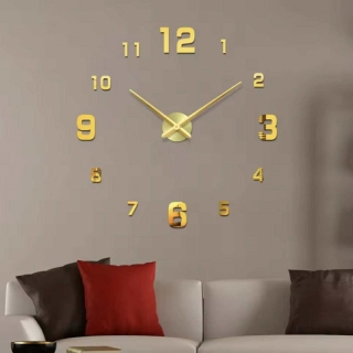 Montre Murale 3D Autocollant Doré 90 Cm