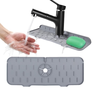Tapis d'évier de robinet en silicone et porte savon et chiffon 2 en 1