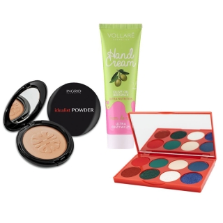 Coffret Beauté 3 en 1 Palette Fards à Paupières, Poudre Compacte & Crème à Main