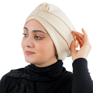 Turban beige pour femme avec cache col noir