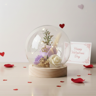 Rose sous cloche lumineuse